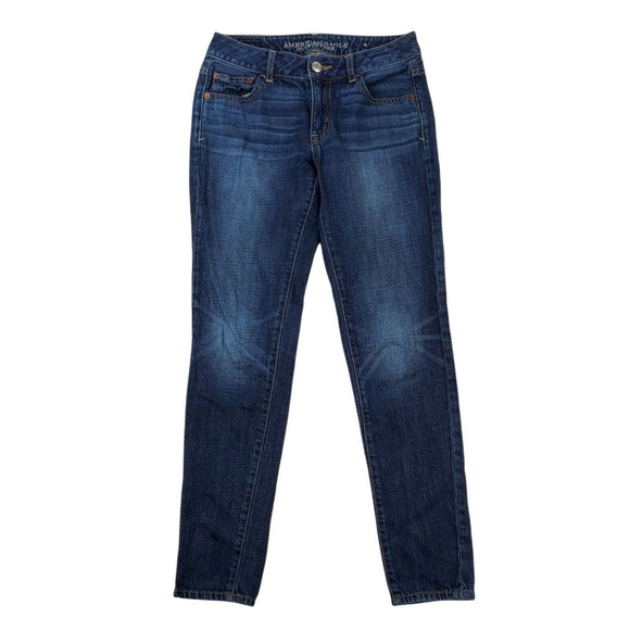 CC - American Eagle Boy Fit Jeans Womens 00 Regular Dark Wash Mid Rise Stretch - Picture 1 of 6